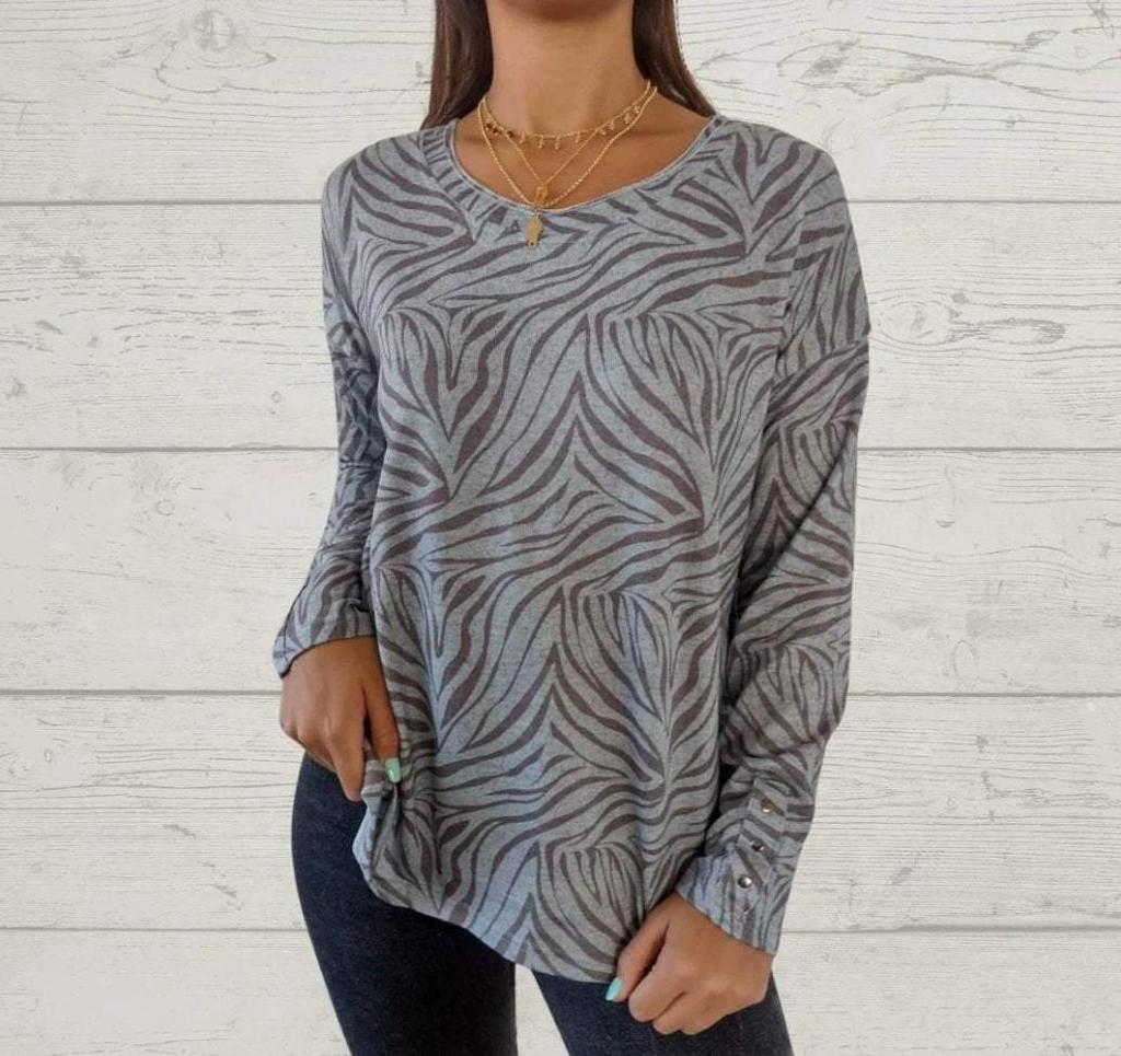 Spot 2025 European and American Autumn Women's Printed Crew Neck Long Sleeve Top