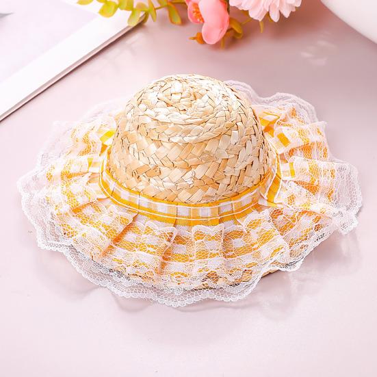 Cat Straw Hat Lace Ruffle Cute Bow Cat Sun Hat Elastic Strap Adjustable Retro Sun Hat for Cats Small Dogs Sun Protection Photo Prop