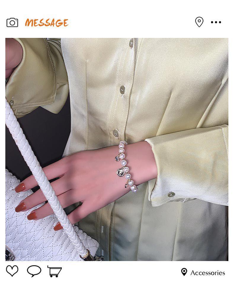 Korean Style Adjustable Freshwater Pearl & Zircon Beaded Coin Bracelet