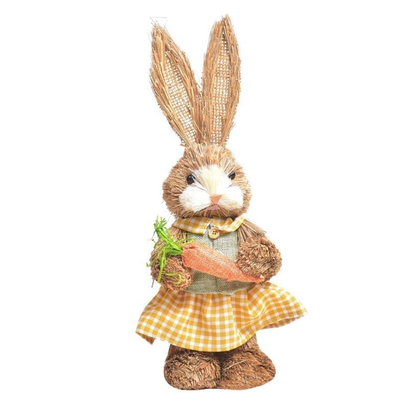 652F Easter Bunny Artificial Straw Rabbit Ornaments for Easter Theme Party Decorations Home Garden Wedding Ornaments Craft
