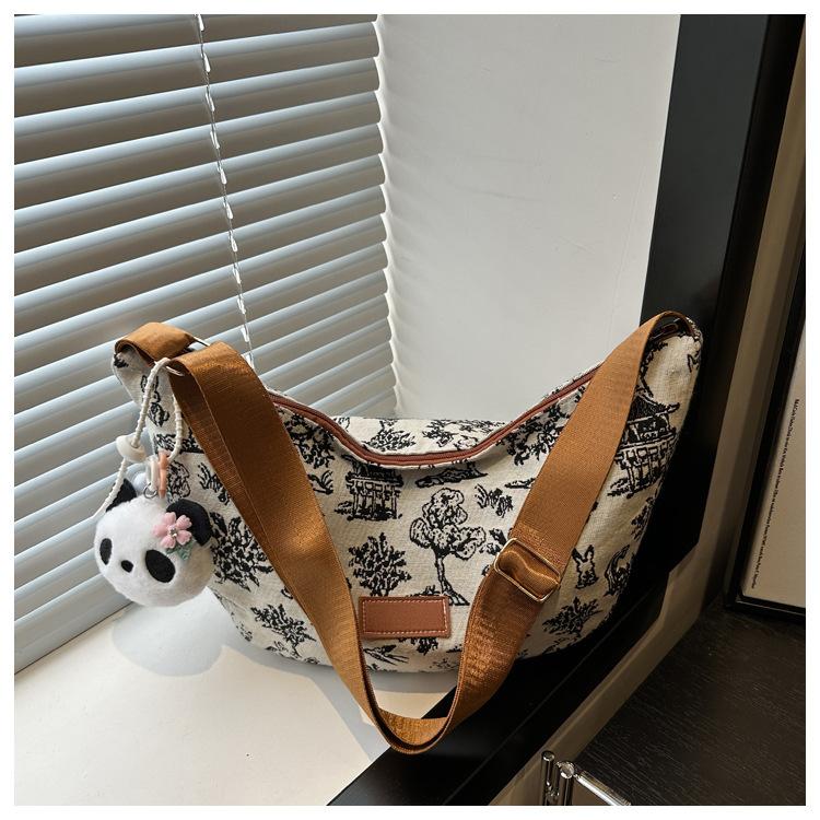 

Casual large-capacity bag women s 2025 new fashion commuter shoulder bag college student class bag tote bag Without pendant коричневый