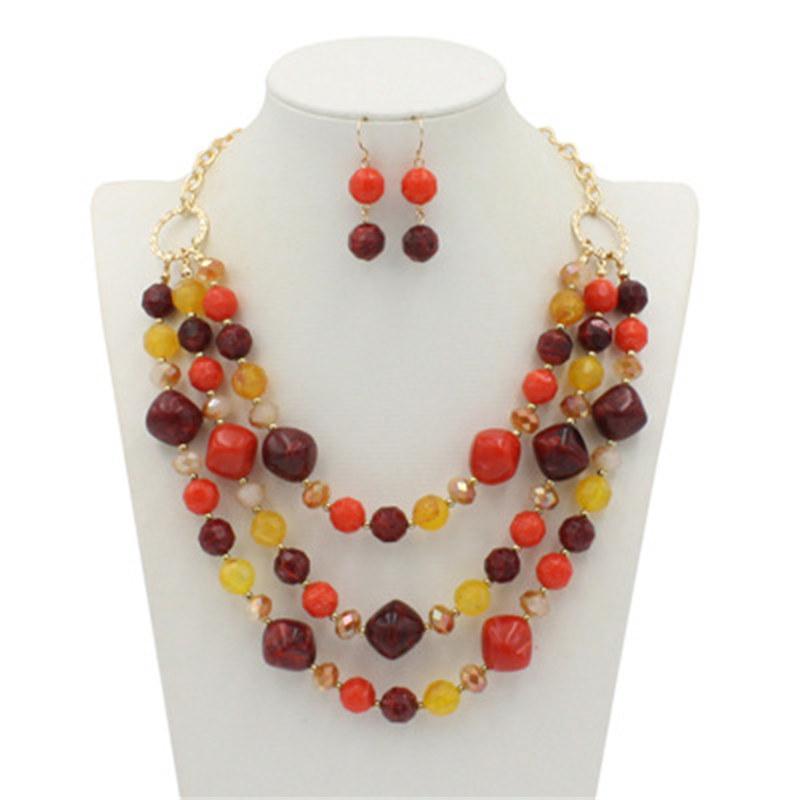 Exaggerated Resin Multi-layer Clavicle Chain for Women Fashion Statement Necklace with Earrings