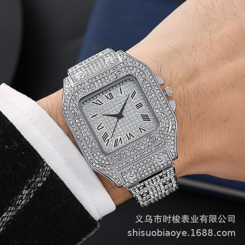 Square Starry Sky Steel Band Diamond Embellished Quartz Watch For Men