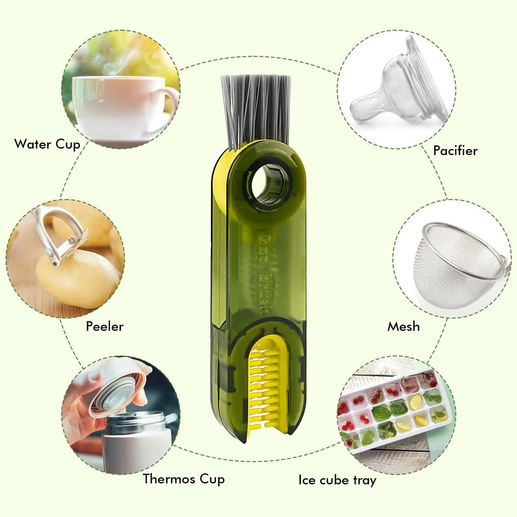 3-in-1 Cleaning Brush Water Bottle Lid Cleaning Brush Silicone Cleaner Multi-Purpose U-Shaped Cup Crevice Cleaning Brush