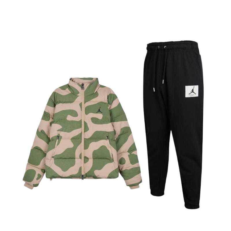 

Jordan Fight Heritage Printed Stand Collar Zip Up Top Solid Color Drawstring Knit Pants Casual Sports Set Men sets FB6989-200+DQ7469-010 L