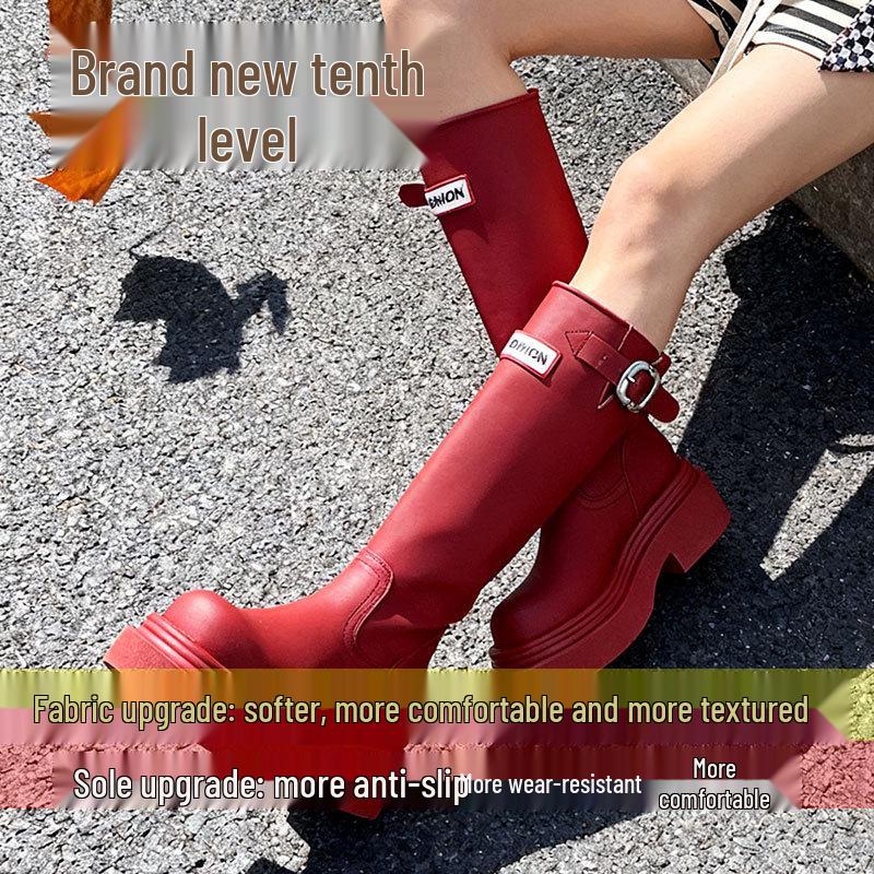 British Women s Retro Red Height-Boosting Knight Boots - Slimming Thick Sole, 2025 Autumn/Winter Collection 35
