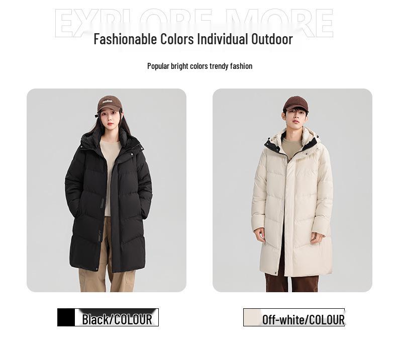Mid-Length Men's & Women's Winter Down Jacket - Thick, Warm, Loose Fit, Cold-Proof White Duck Down Coat