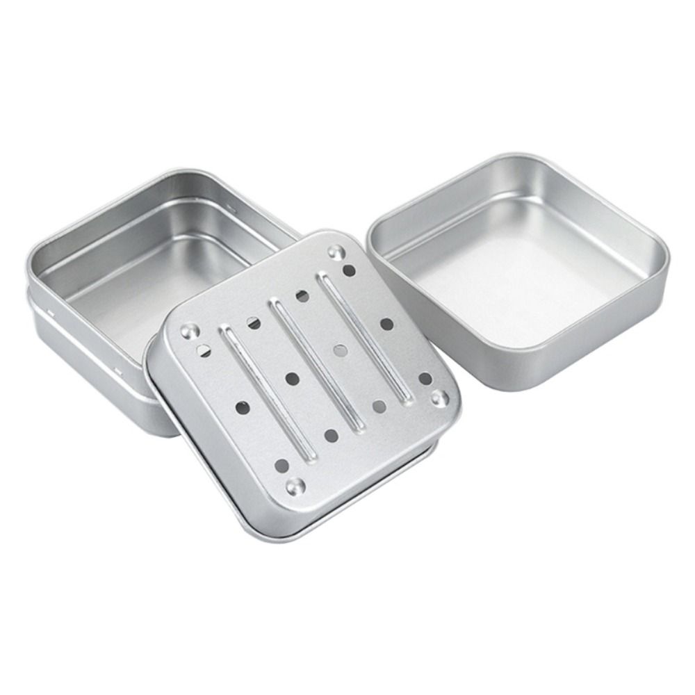 2Pcs Square Travel Soap Tray with Drain Rack Soap Box Portable Aluminum Soap Dish Kitchen