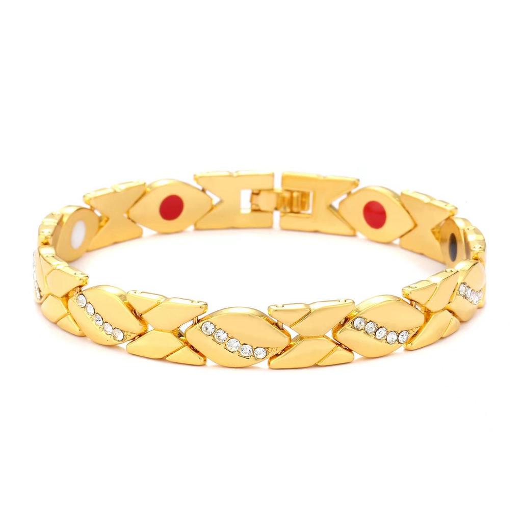 European and American Cross-Border Leaf Inlaid Diamond Magnetic Bracelet, Antique Red Copper, Brushed, Adjustable.