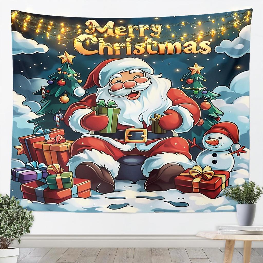 Weihnachtswandteppich Weihnachtsmann Schneeflocke Neujahrs-Hintergrund Wandbehang Dekoration Kamin Strümpfe Geschenke Hängendes Tuch
