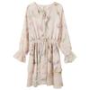 Sancai 2026 Autumn Ruffled V-neck Printed Chiffon Long Sleeve Dress