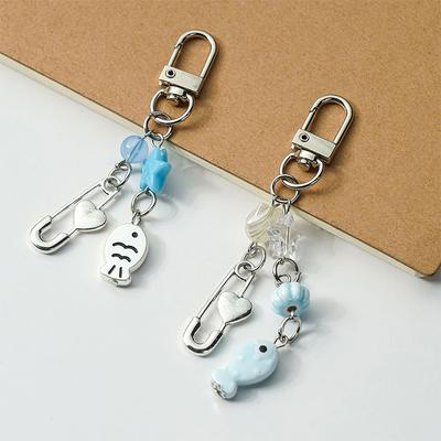 Ocean Theme Mobile Phone Chain Marine Animal Beaded Keyring Shark Phone Charm Bag Pendant Accessory