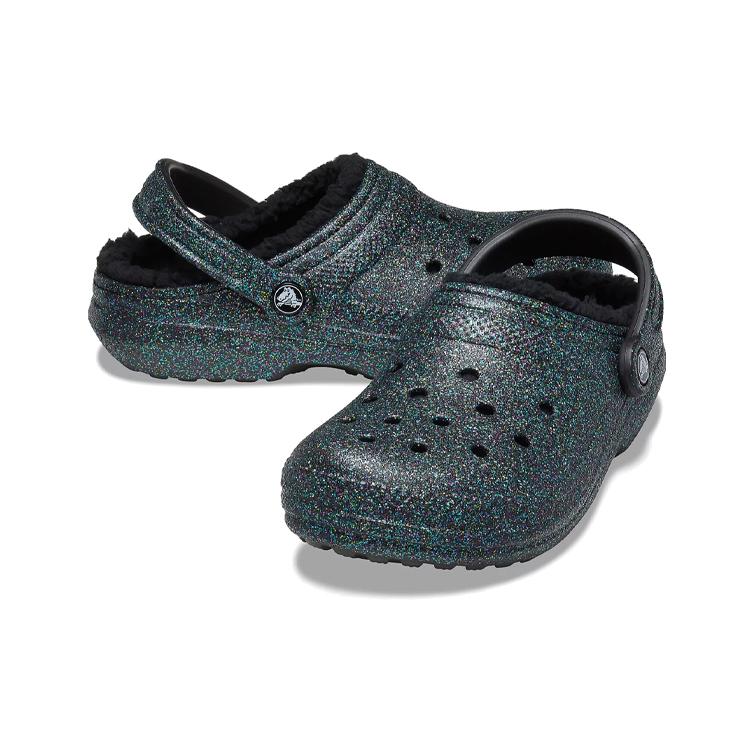 Crocs Classic Glitter Black Lined Clogs 'Starry Skies' Women's 205842-9BD