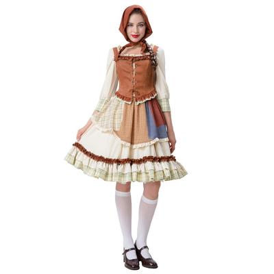 New Adult Female Halloween Little Red Riding Hood Costume Pastoral Manor Farm Maid Dress Set