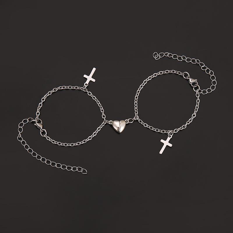 

JWER Stainless Steel Fashion Romantic Heartbeat Magnetic Bracelet for Couples Personality Magnetic Love Chain Bracelet Jewelry