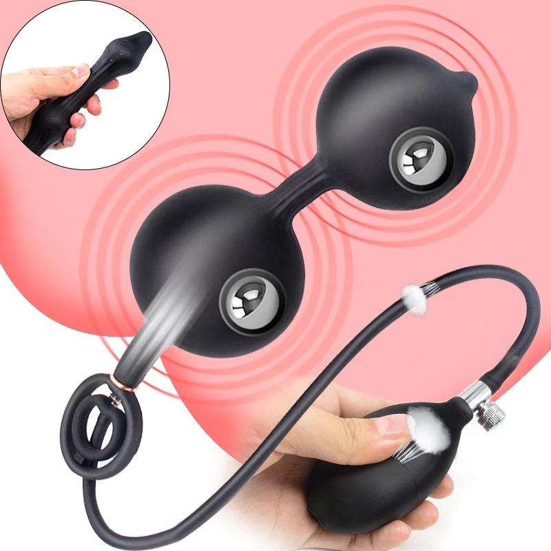 Inflatable Anal Plug with Steel Balls Prostate Massager G-spot Clit Stimulator Adult Toys for Men