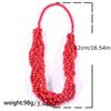 Vintage Ethnic Bohemian Beaded Necklace Long Statement Pendant with Red Wooden Beads and Coconut Shell Handmade Craftsmanship for Layering