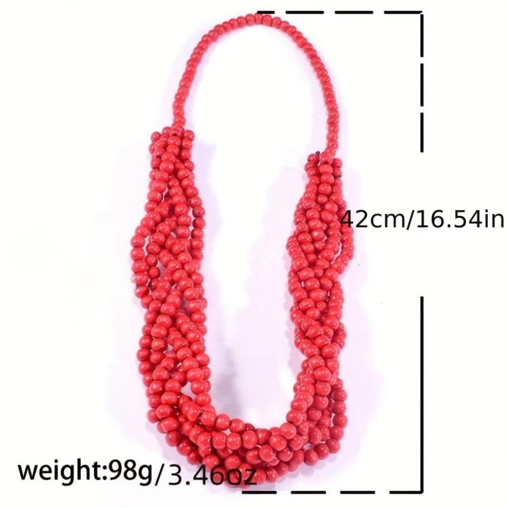 Vintage Ethnic Bohemian Beaded Necklace Long Statement Pendant with Red Wooden Beads and Coconut Shell Handmade Craftsmanship for Layering