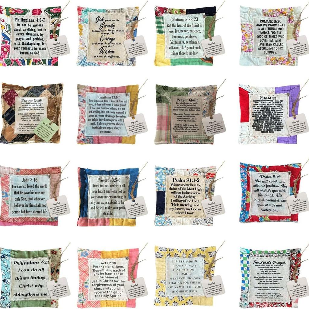 Nueva Bolsa de Tela Pequeña Creativa con Cruz y Palabras de Oración Colcha Colorida con Puntadas de Acolchado Colcha de Oración