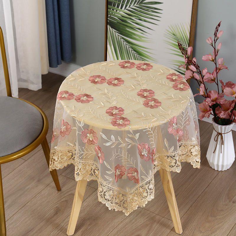 1pcs Small Round Table Tablecloth Fabric Lace Embroidered Rectangular Tablecloth Household Dustproof Coffee Table Cover