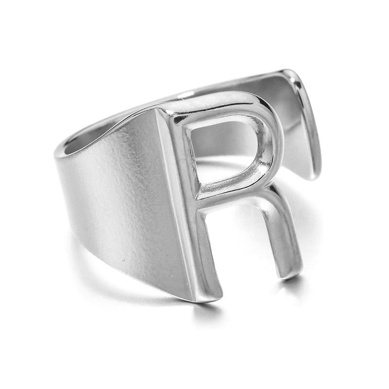 18K Gold Stainless Steel Letter Ring – Fashionable Open European & American Style, Women's Adjustable Titanium Steel Ring