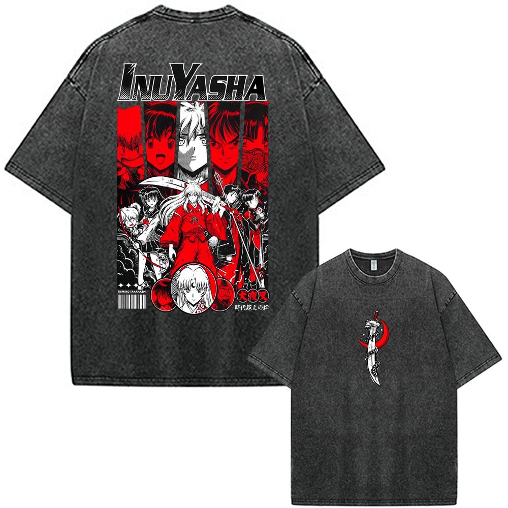 Anime Inuyasha Sesshoumaru Higurashi Kagome Magliette Lavate Vintage Uomo Donna Abbigliamento Casual Manica Corta Magliette Oversize