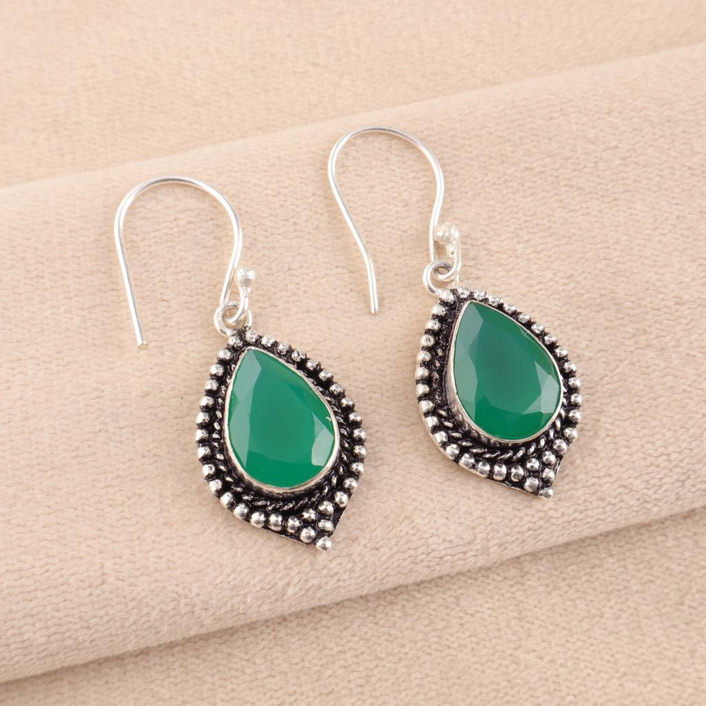 Green Onyx Gemstone 925 Sterling Silver Handmade Jewelry Earrings Gift For Women EE-164-19