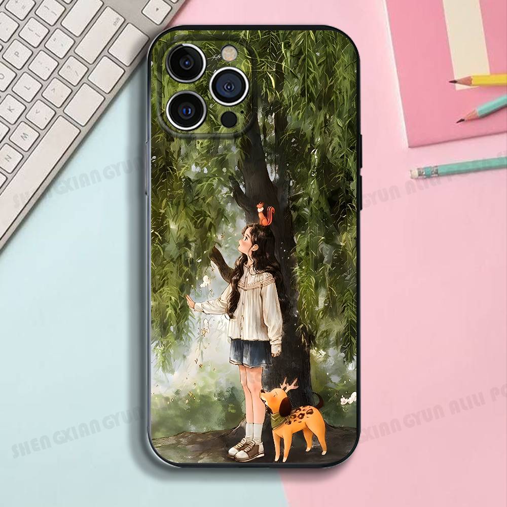 A Story Illustration Black Phone Case For IPhone 17 16 15 14 13 12 13 12 11 Pro Max Plus XS XR Silicone Soft Back Cover