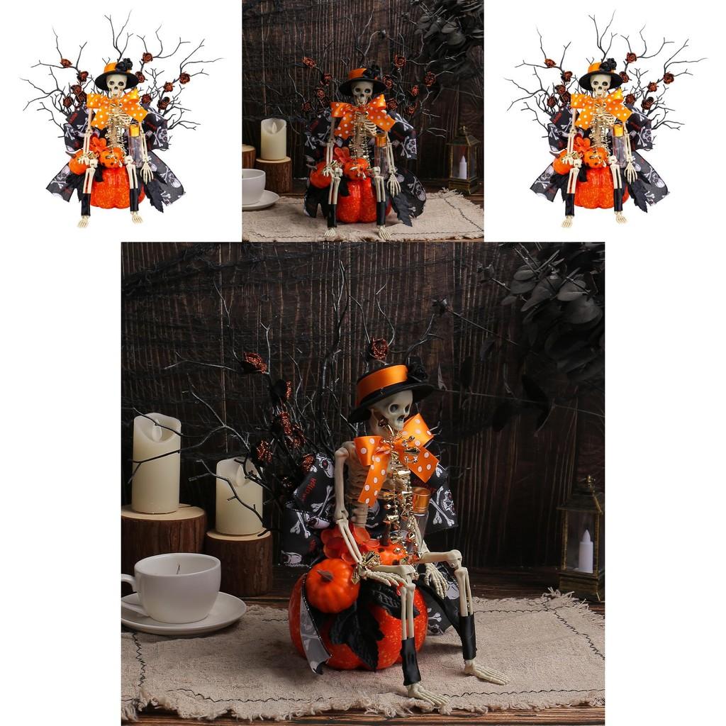 Halloween Skeleton Pumpkin Scene Setter With Durable Materials For Haunted House And Party Use