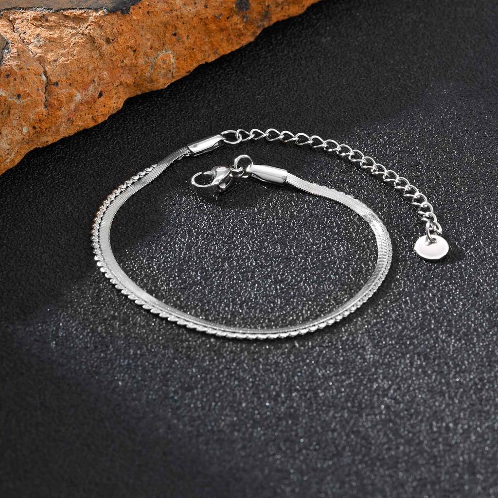 Hip Hop Double Layer Stainless Steel Bracelet, Silver Color Layered Snake Chain Bracelet for Men, Fashion Waterproof Jewelry