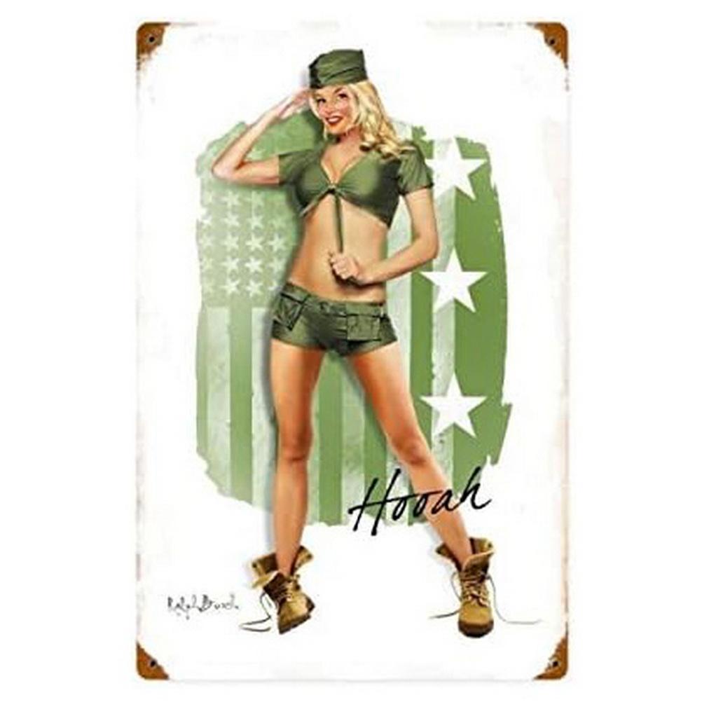Military Pinup Girls Metal Tin Signs Vintage Plaque Plate Retro Wall Art Poster for Home Cafe Bars Pubs Iron Painting Decoration