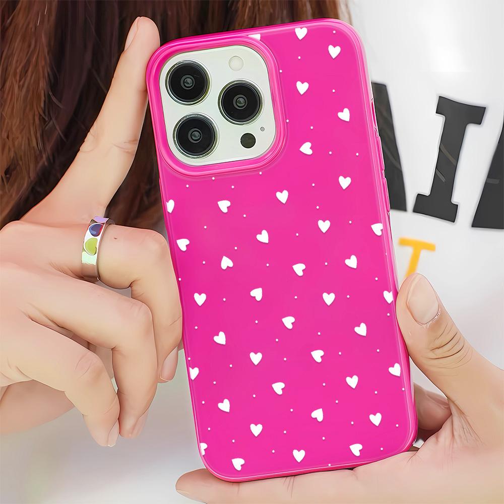 

Black Pink Heart Print Phone Case for iPhone 17 16 15 14 13 12 11 Pro Max 7 8 X XS Anti-Scratch Protective Cover Funda Coque iPhone 12 розовый