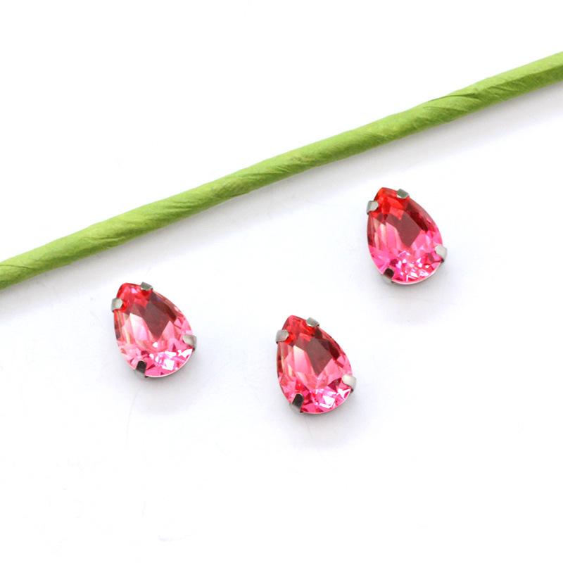 Silberne Klaue Tropfenförmiger Turmalin Diamant Farbverlauf Edelstein für DIY Schmuck, Schuhe, Taschen - 10x14mm Kristallstein.