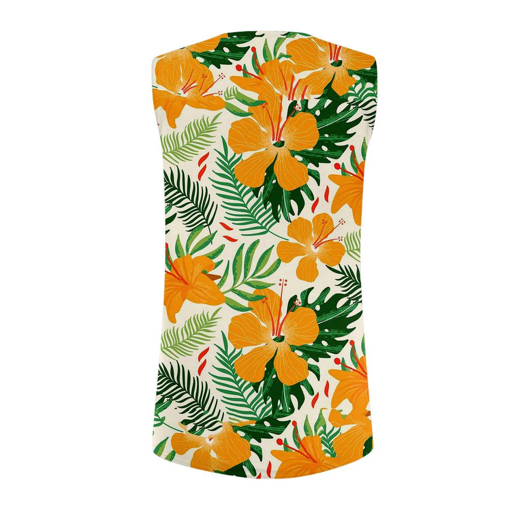 Blusa Regata Casual Feminina de Gola Redonda Sem Mangas com Estampa Havaiana X