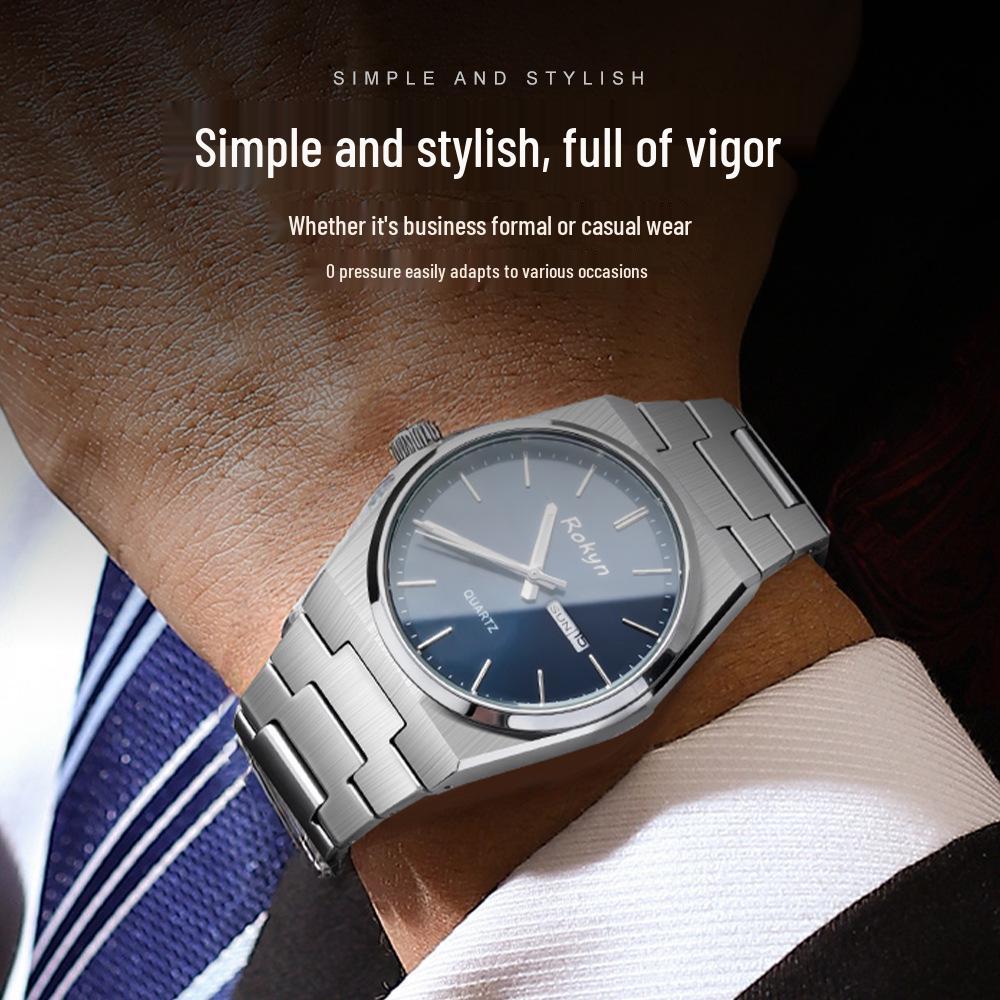 Men's Cross-Border Waterproof Quartz Watch - Slim, Stylish Business Design with Dual Calendar
