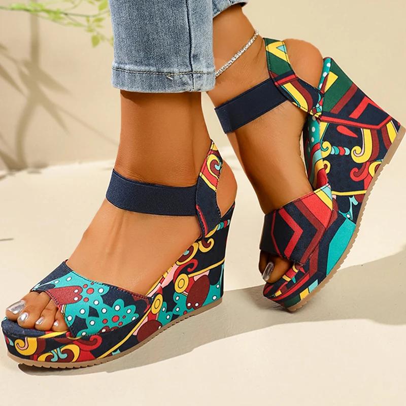 

Fashion Mix Color Extreme High Heel Sandals Women Ethnic Style Open Toe Wedge Sandal Woman New Back Strap Chunky Platform Sandals Mujer 35 красный