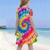 Girls Black Round Neck Short Sleeve Galaxy Space Printed A Line Flared Dress