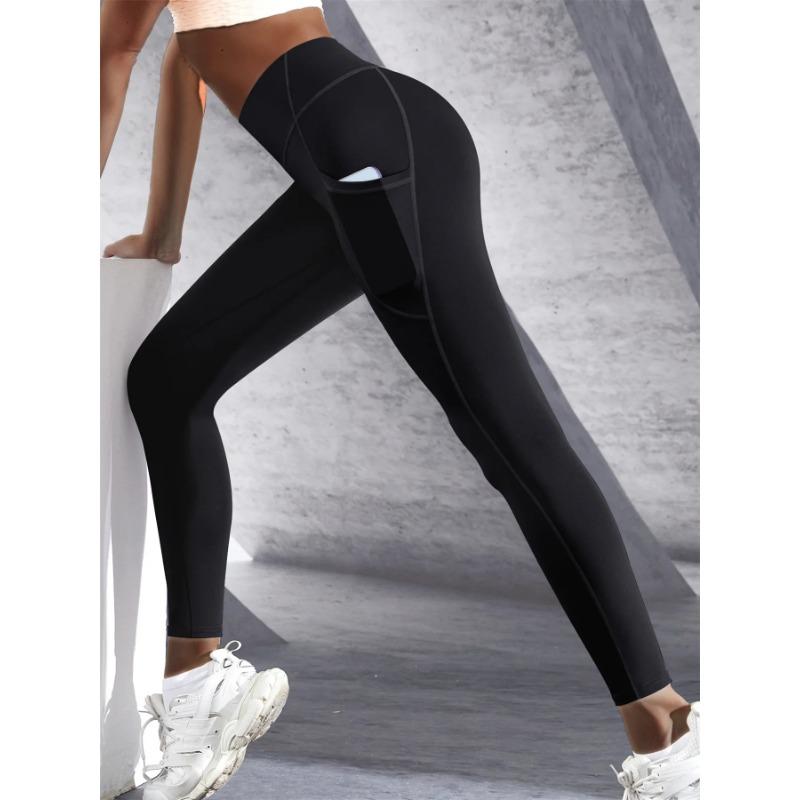 New High Waist Women's Leggings Stretch Yoga Pants Tights with Pockets Push Up Fitness Running Sportswear Solid Color Pants