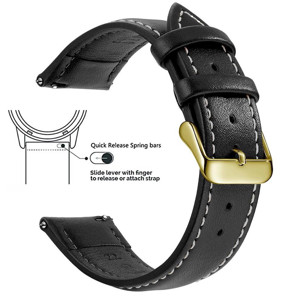 Echtes Lederarmband aus Narbenleder, Schnellverschluss 18mm/20mm/22mm Uhrenarmbänder, Passend für Samsung Galaxy Watch, Garmin Huawei Watch