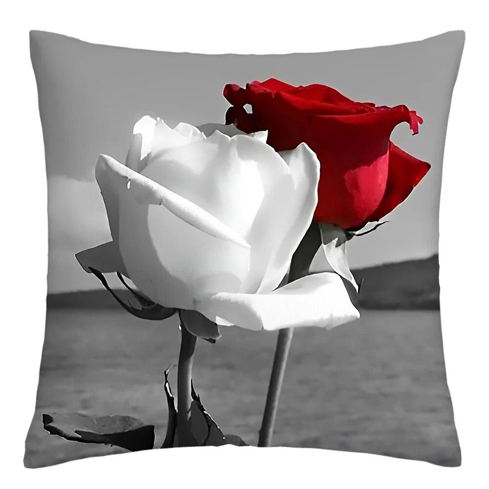Red Rose Flower Print Pillowcase Sofa Cushion Cover Home Improvement