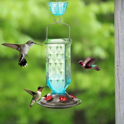 Hrănitor pentru Păsări Colibri Hrănitor Agățat pentru Păsări cu Șanț Anti-Furnici Hrănitor Exterior pentru Păsări Colibri cu 6 Orificii de Hrănire pentru Decor de Grădină Curte
