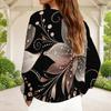 Women Plus Size V Neck Front Zip Geometric Printed Long Sleeve Sweatshirt White Pink Black