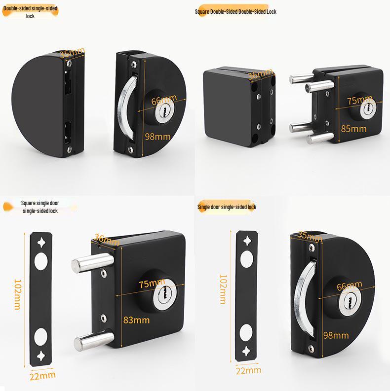 Frameless Glass Door Lock: U-shaped Hook & Round Lock for Single/Double Sliding Main or Office Doors