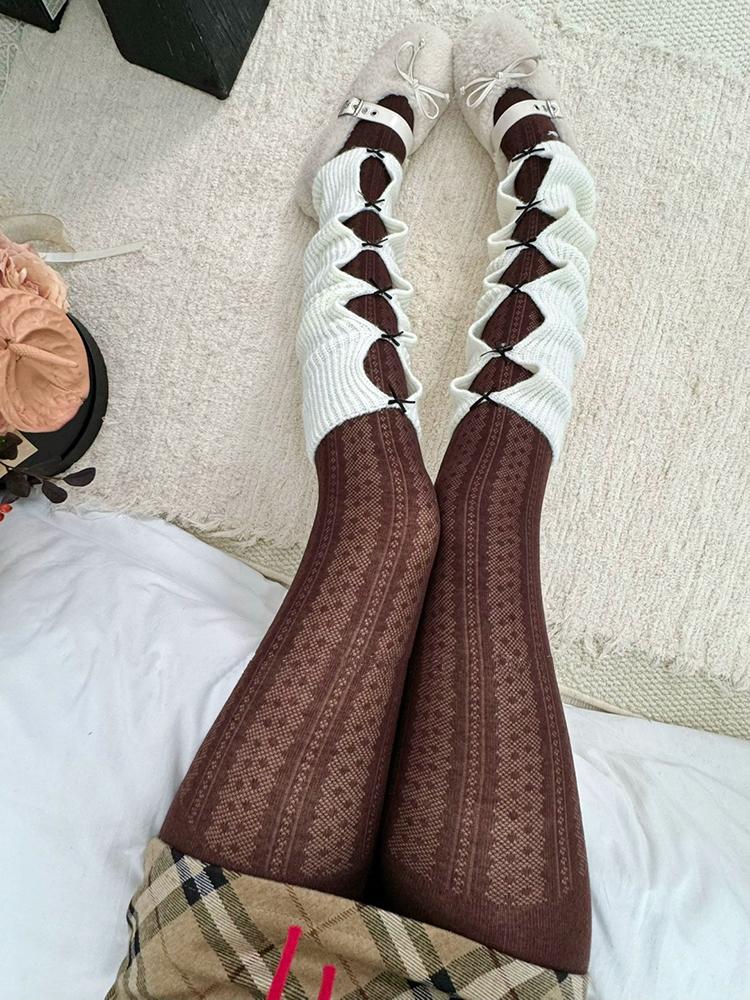 Vintage Gestreept Stippen Panty Dames Herfst Winter Basic Streetwear Panty Casual Kous One Size gray