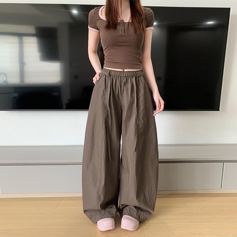 Very wide scimitar pants women's summer versatile and thin fungus edge pleated casual loose wide-leg pants