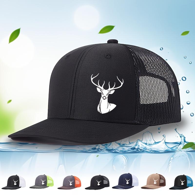 White Deer Head Printed Baseball Cap for Men and Women Breathable Mesh Truck Hat Adjustable Outdoor Sun Protection Bib Caps