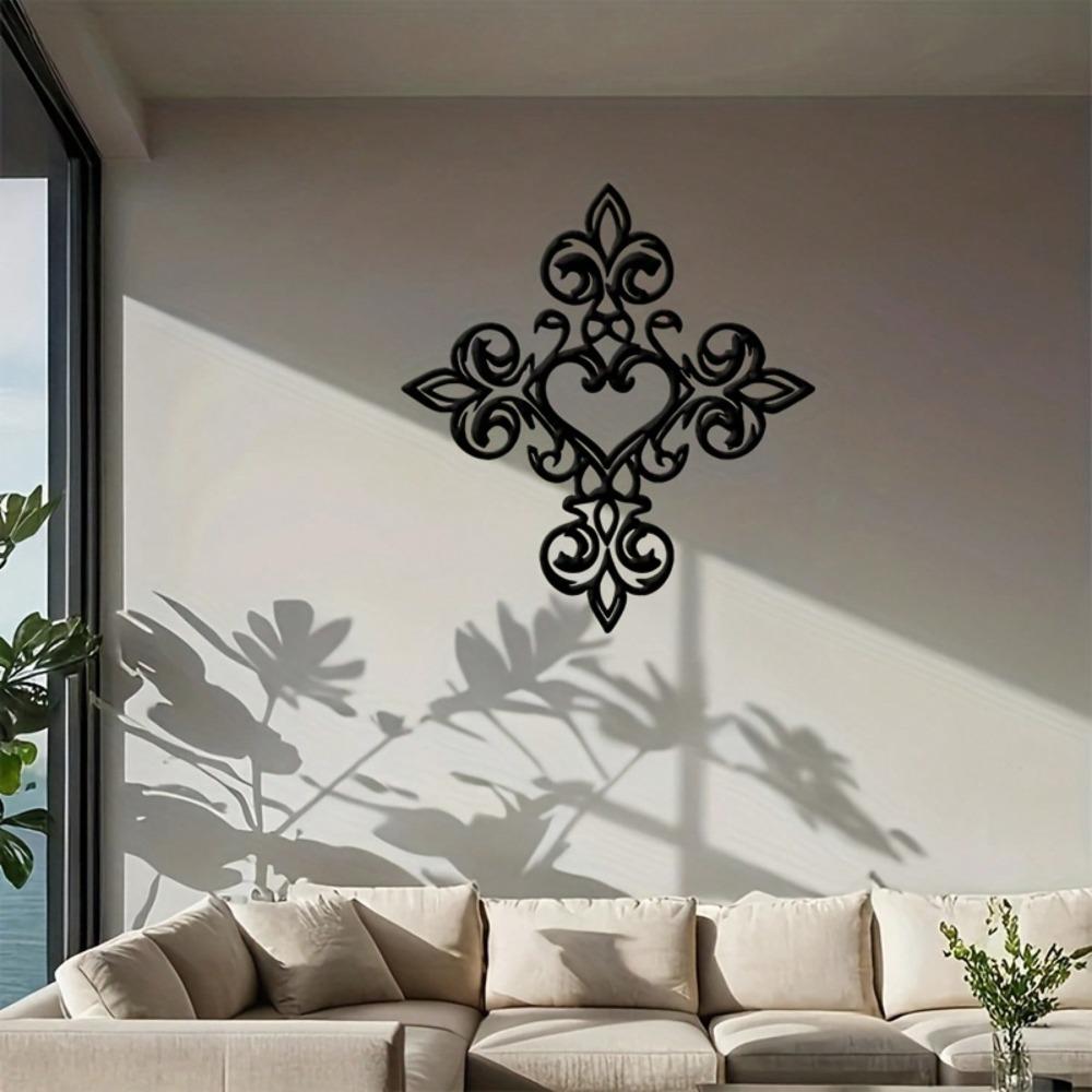 Black Iron Wall Art Heart Cross Metal Decor for Home Wedding Gift