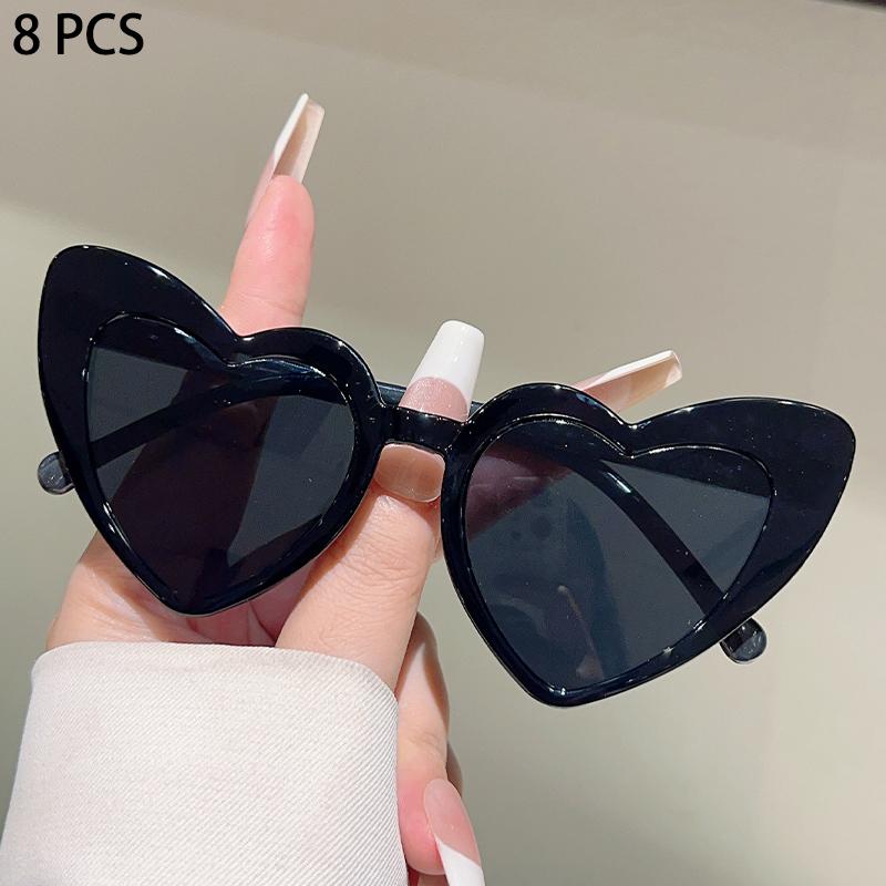 8 Pcs Per Set Cute Heart Shaped Sunglasses for Girls New Stylish Multi-color Children Sun Glasses Trendy Gradient Decor Shades