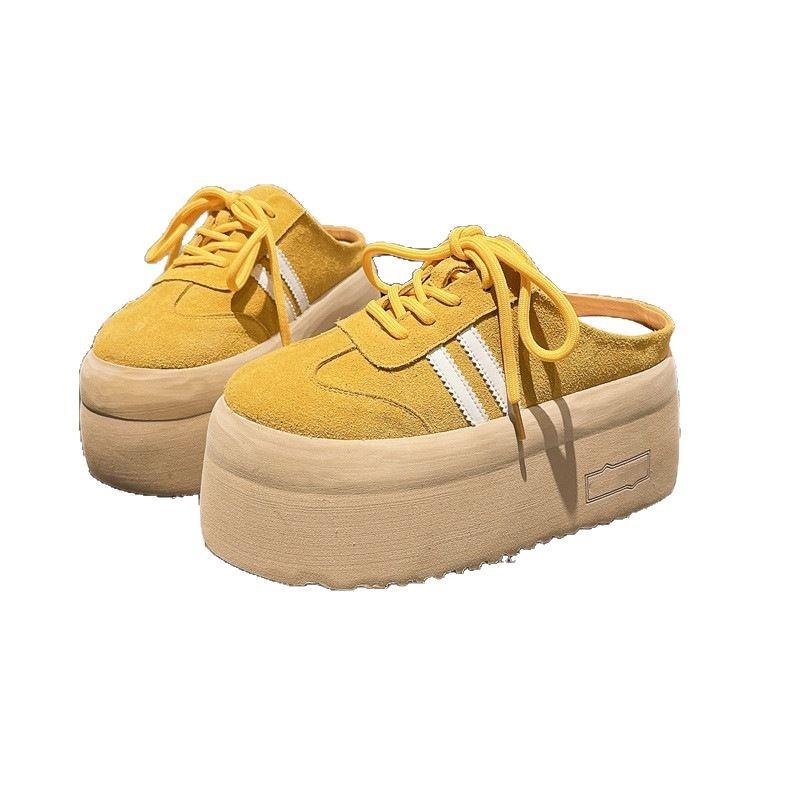 2025 Frühling neue Baotou Pantoletten Damenmode vielseitig erhöhend dicker Boden lässig Pantoletten Nische hoher Sinn halbe Pantoletten ins