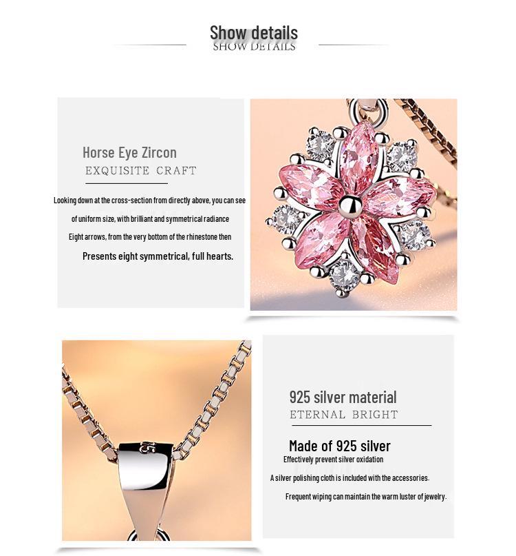 925 Silver Cherry Blossom Pendant Necklace - Simple, Versatile Clavicle Chain for Women, Ideal Birthday Gift